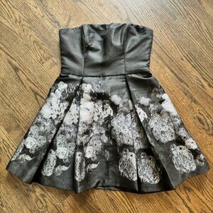 Betsy & Adam Strapless Black and Silver Dress